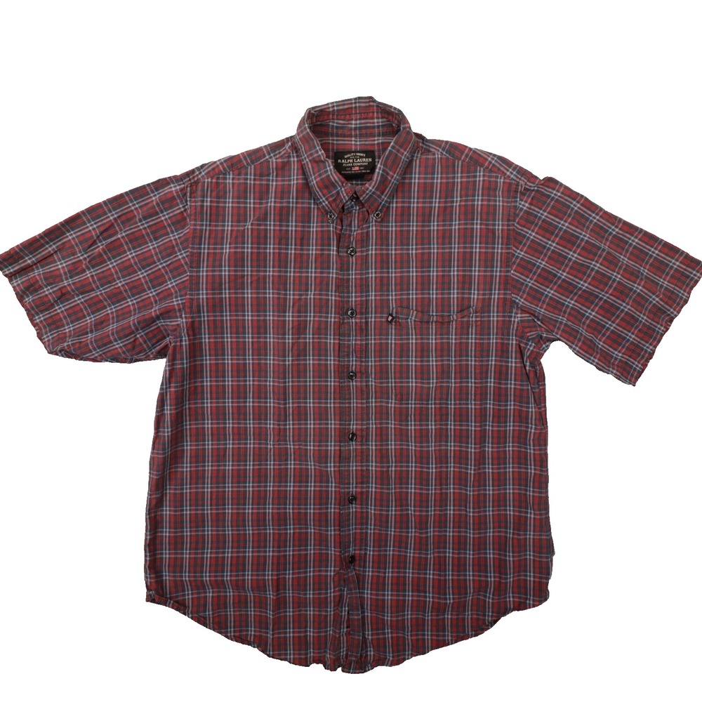 Ralph Lauren Jeans Company Red Blue Short Sleeve Plaid Button‎ Up Shirt Medium
